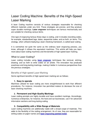 laser coding machine benefits of the high speed