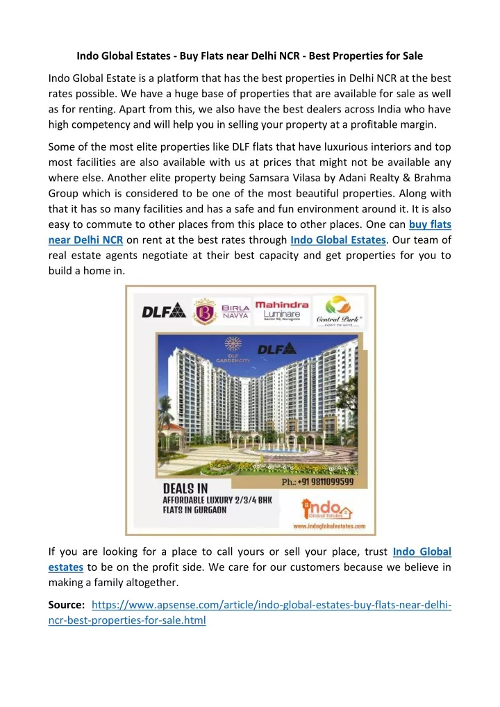 indo global estates buy flats near delhi ncr best