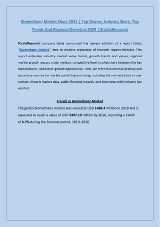 biomethane market share 2021 top drivers industry