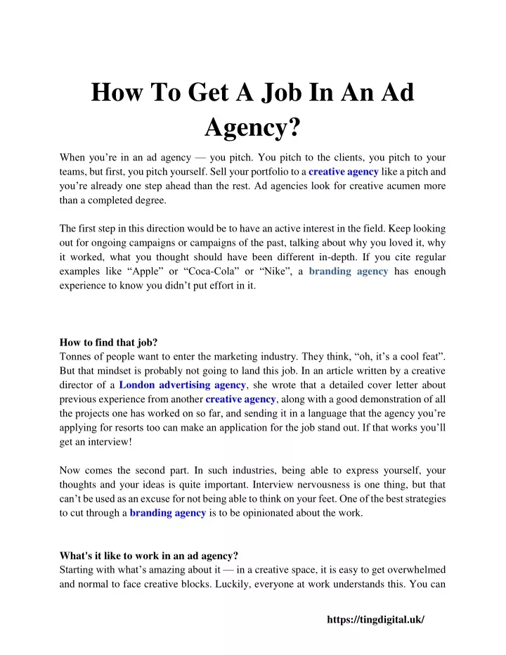 how to get a job in an ad agency