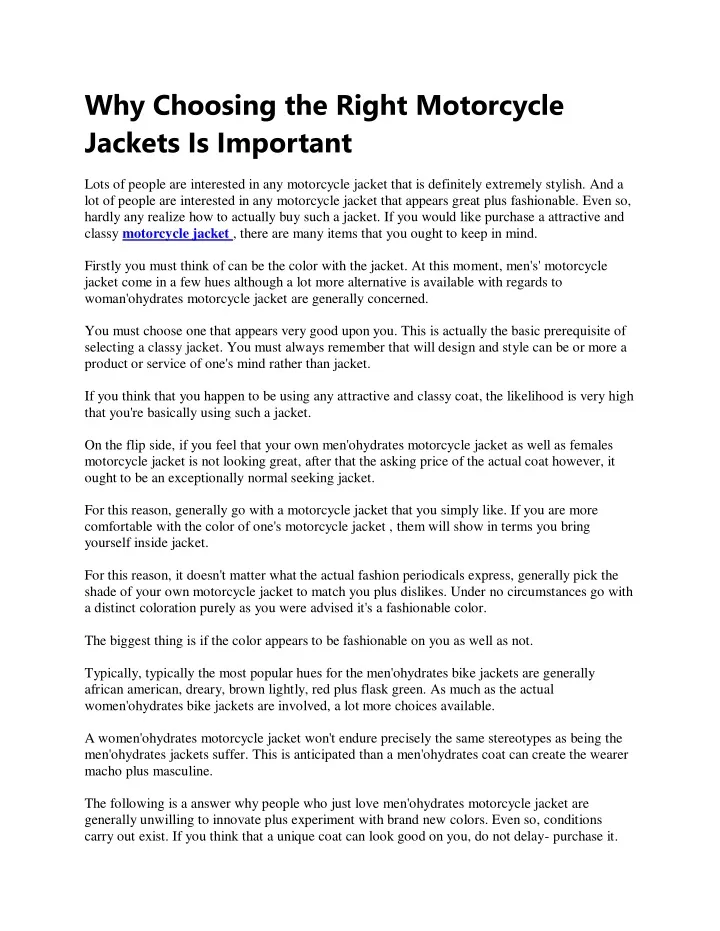 why choosing the right motorcycle jackets