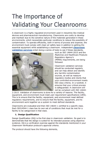 The Importance of Validating Your Cleanrooms