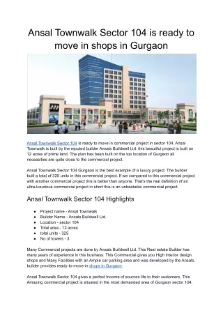 ansal townwalk sector 104 is ready to move