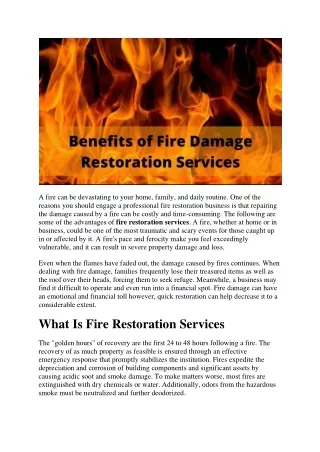 Benefits of Fire Damage Restoration Services