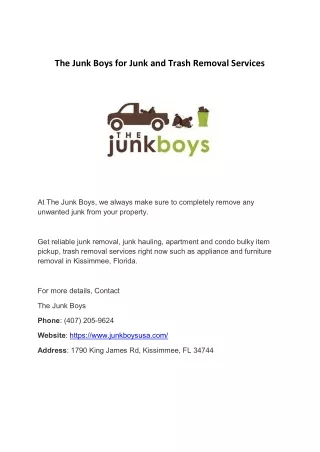 The Junk Boys for Junk and Trash Removal Services