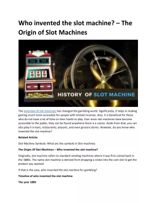 who invented the slot machine the origin of slot