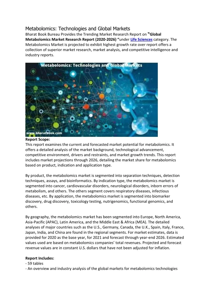 metabolomics technologies and global markets