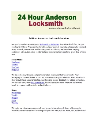 24 Hour Anderson Locksmith Services