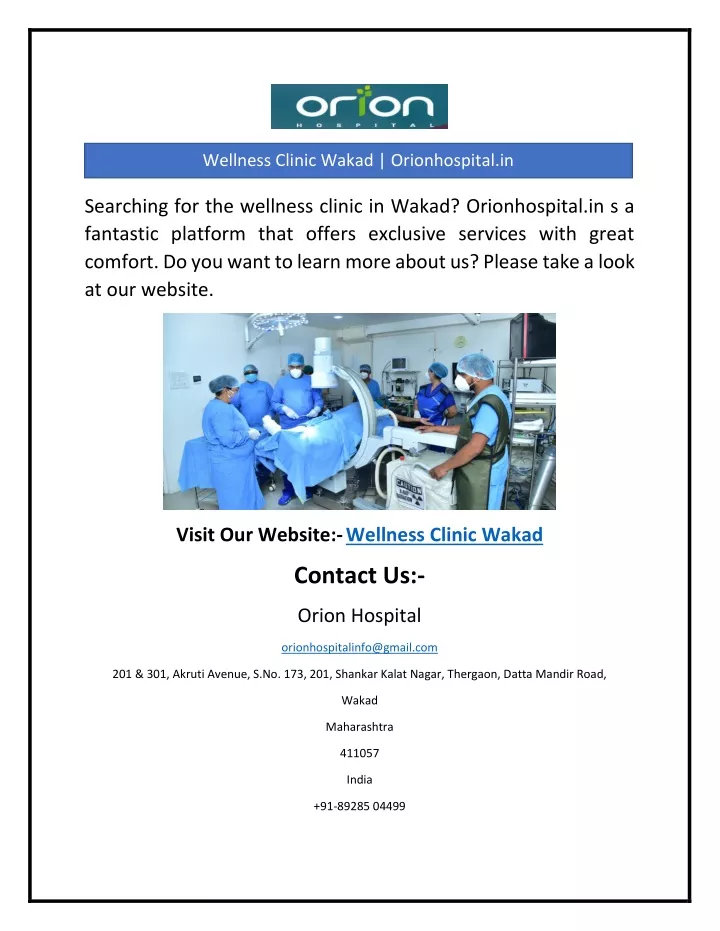 wellness clinic wakad orionhospital in