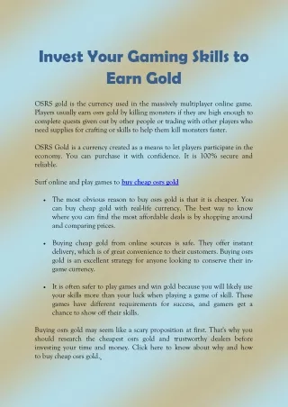 Invest Your Gaming Skills to Earn Gold
