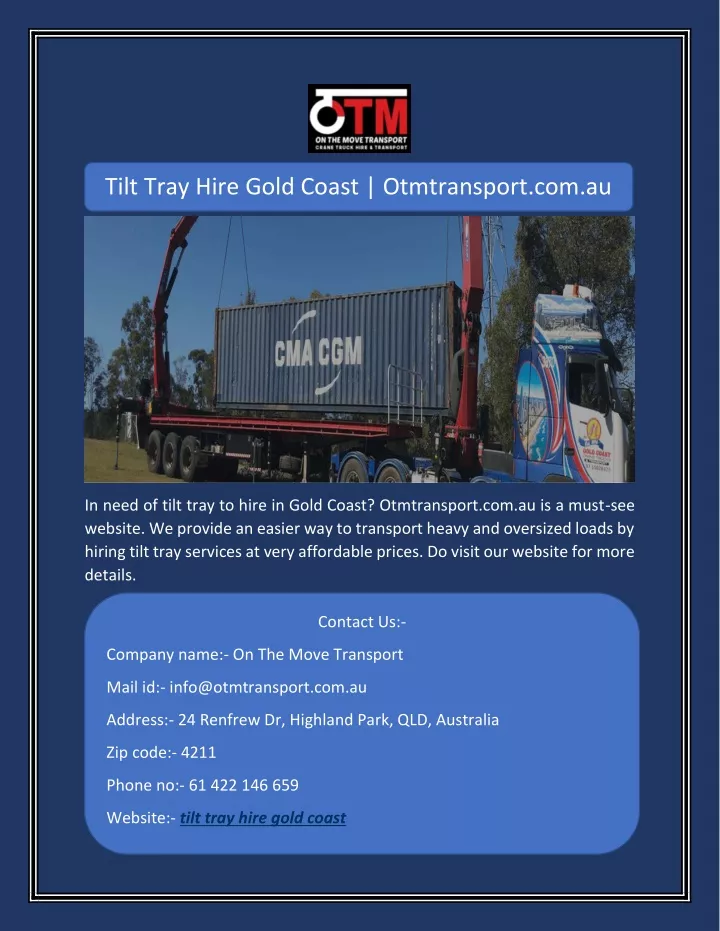 tilt tray hire gold coast otmtransport com au