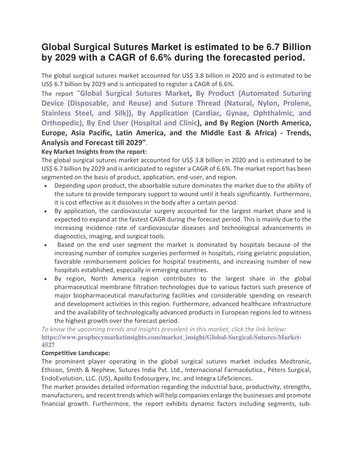 global surgical sutures market is estimated