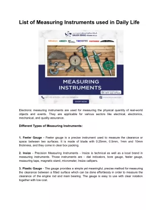 list of measuring instruments used in daily life