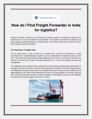 how do i find freight forwarder in india