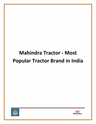 mahindra tractor most popular tractor brand