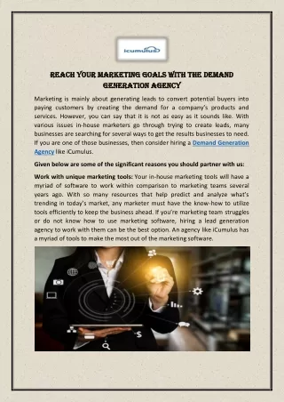 Reach Your Marketing Goals with the Demand Generation Agency