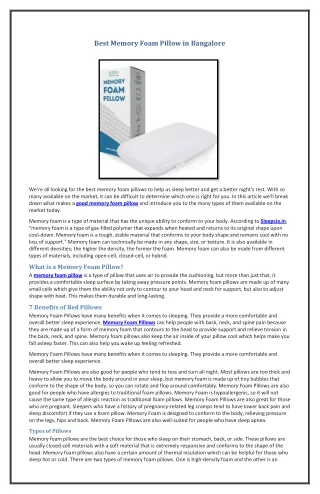 best memory foam pillow in bangalore