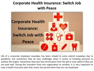 Change Jobs With Confidence Corporation Health Insurance