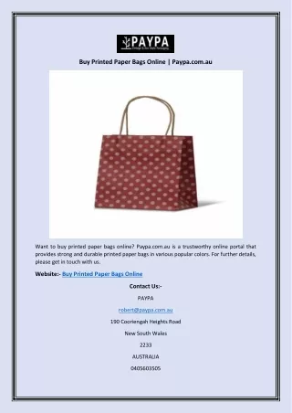 Buy Printed Paper Bags Online | Paypa.com.au