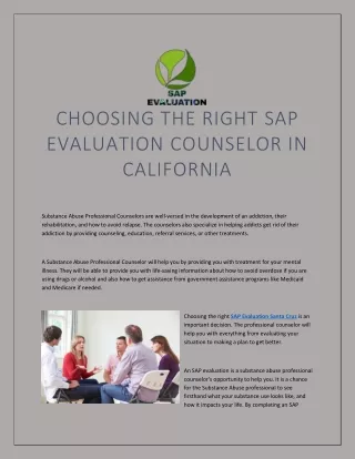 Choosing the right SAP Evaluation counselor in California (SAP-Evaluation 30 Nov)