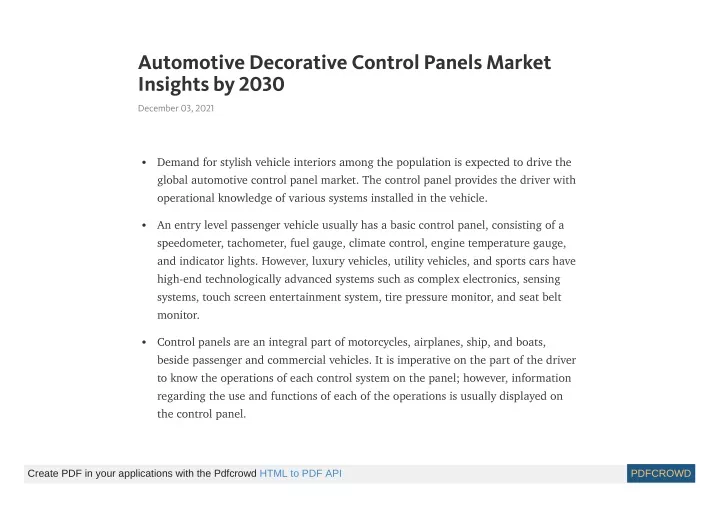 automotive decorative control panels market