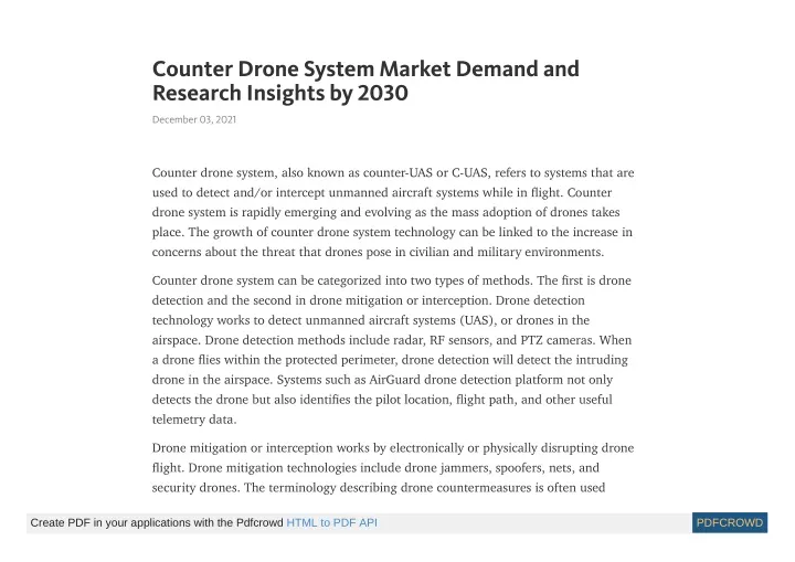 counter drone system market demand and research