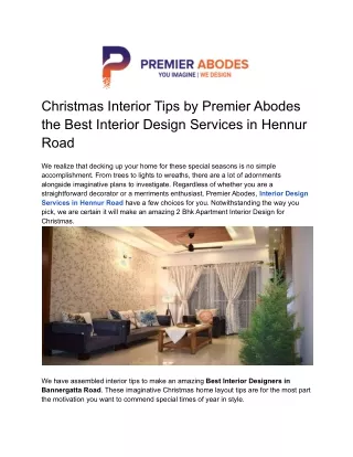 Christmas Interior Tips by Premier Abodes the Best Interior Design Services in Hennur Road
