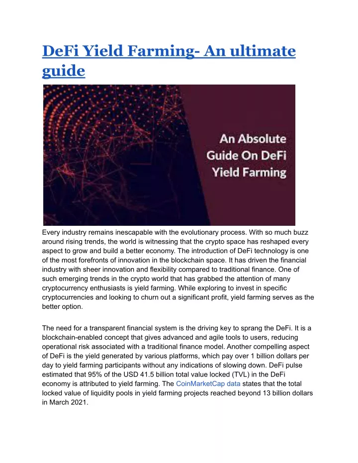 defi yield farming an ultimate guide