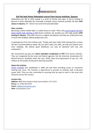 get the best home attendant course from access