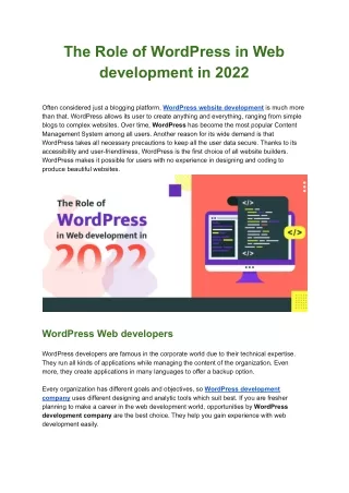 The Role of WordPress in Web development in 2022.docx