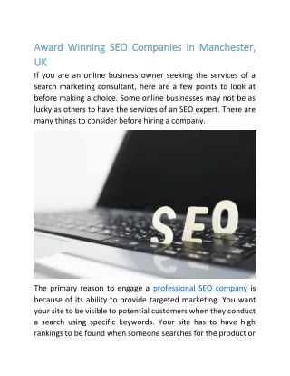 Award Winning SEO Companies in Manchester, UK