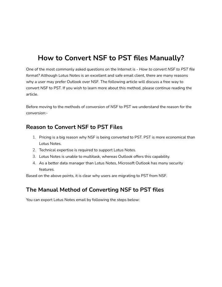 how to convert nsf to pst files manually
