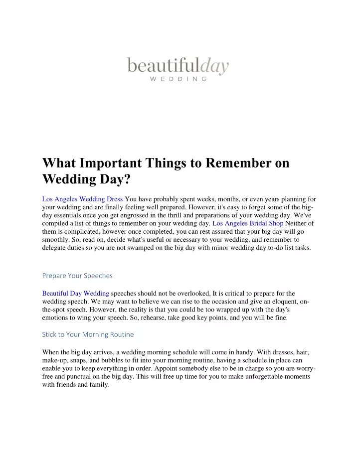 what important things to remember on wedding day