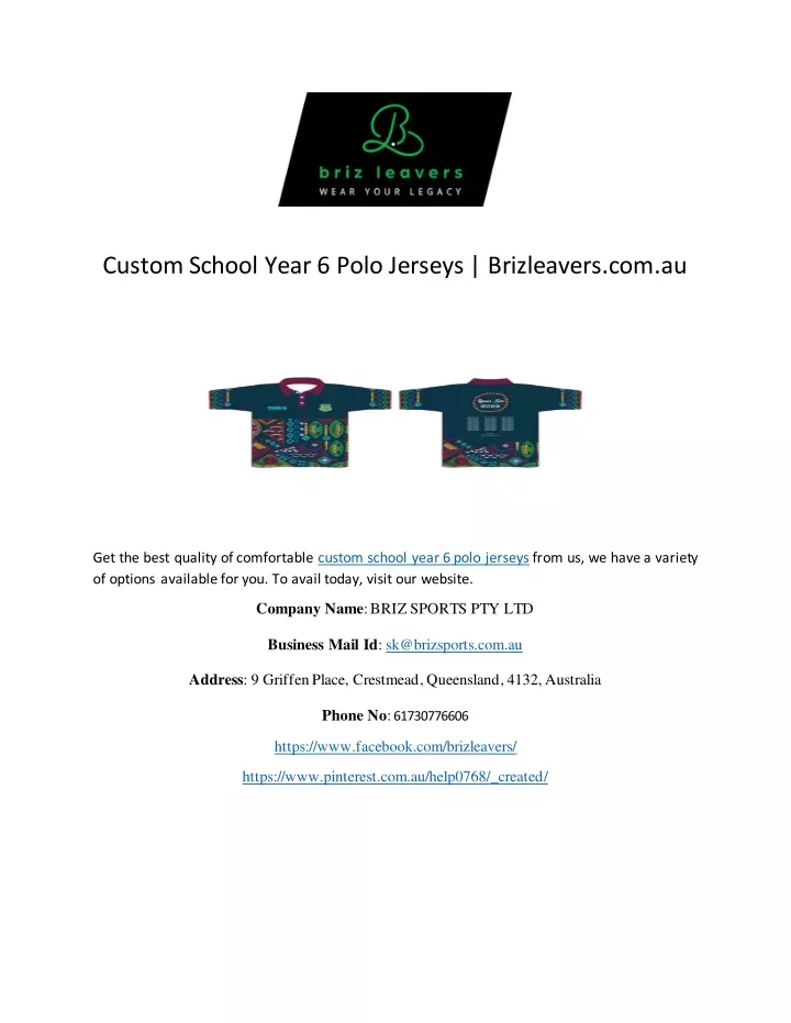 custom school year 6 polo jerseys brizleavers