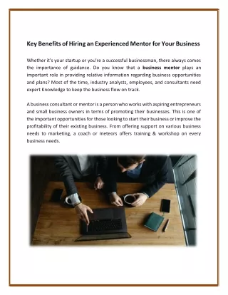 Key Benefits Of Hiring An Experienced Mentor For Your Business