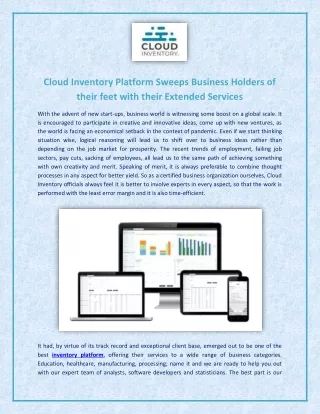 Cloud Inventory Platform Sweeps Business Holders of their feet with their Extended Services