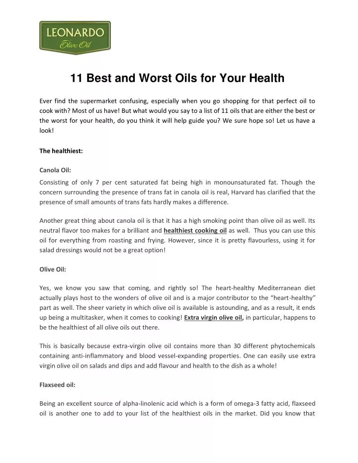 11 best and worst oils for your health