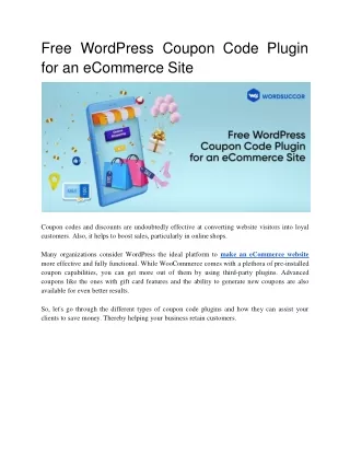 Free WordPress Coupon Code Plugin for an eCommerce Site