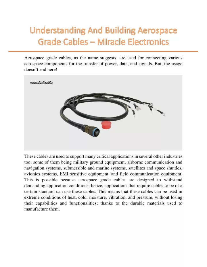 aerospace grade cables as the name suggests