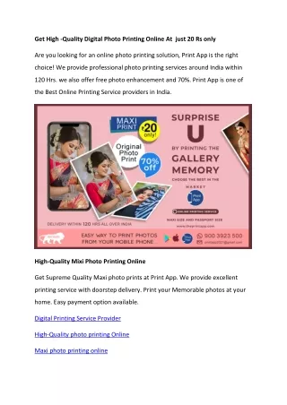 Get High Quality Digital Photo Printing Online At  just 20 Rs only