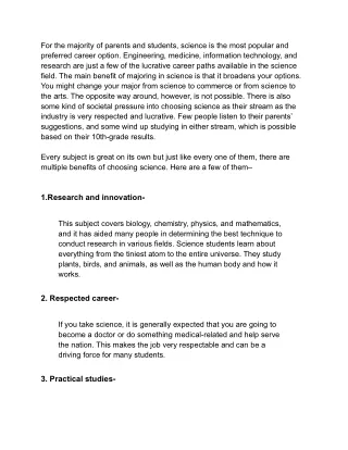 for the majority of parents and students science