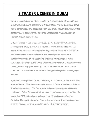 e trader license in dubai