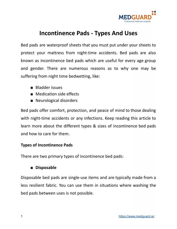 incontinence pads types and uses