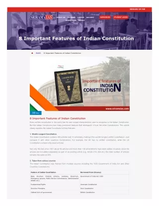 Important Features of Indian Constitution by Srirams IAS
