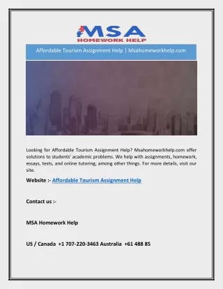 Affordable Tourism Assignment Help | Msahomeworkhelp.com