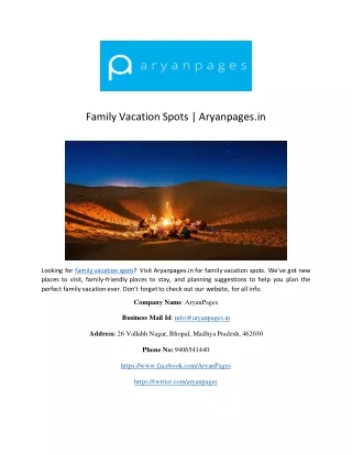 Family Vacation Spots | Aryanpages.in