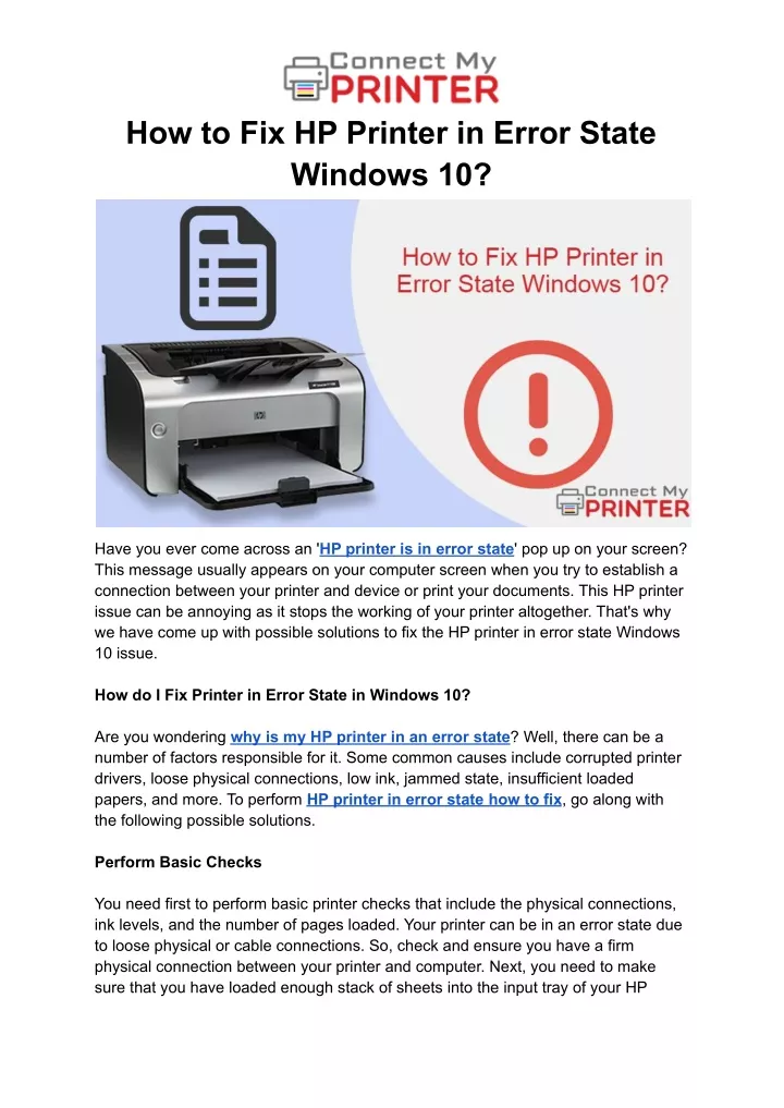 how to fix hp printer in error state windows 10