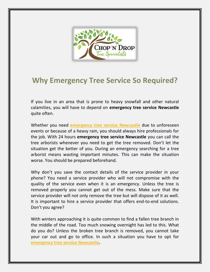 why emergency tree service so required