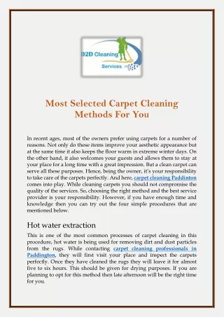 Most Selected Carpet Cleaning Methods For You