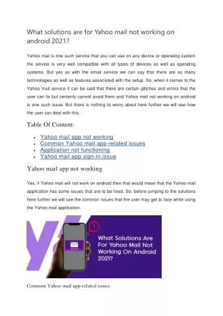 What solutions are for Yahoo mail not working on android 2021?